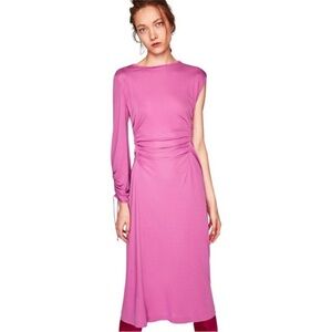 Zara Pink Cinched Asymmetrical One Sleeve Dress